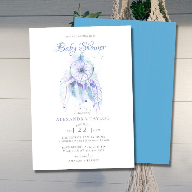 Boho Chic Dreamcatcher Blue Lila Boy Baby Shower Einladung (Von Creator hochgeladen)