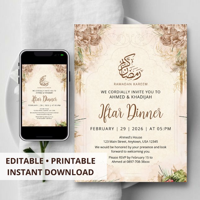 Boho Chic Dried Flower Ramadan Iftar Invitation Einladung (Von Creator hochgeladen)