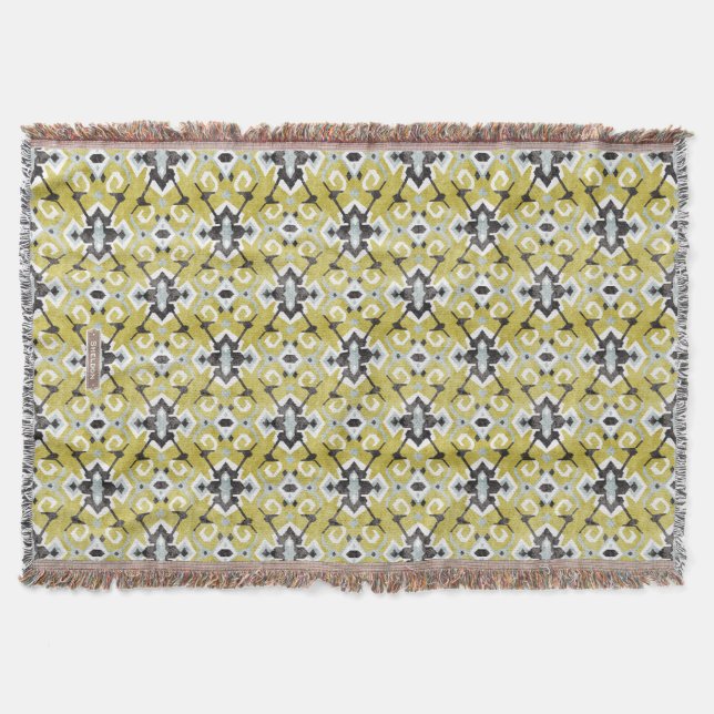 Boho chic dunkelgrau und gelb ikat Stammesmuster Decke (Vorderseite)