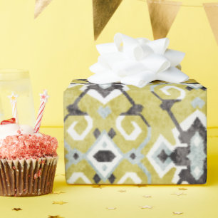 Boho chic dunkelgrau und gelb ikat Stammesmuster Geschenkpapier