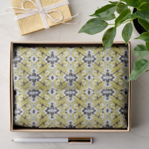 Boho-chic dunkelgrau und gelbes Ikat-Stammesmuster Seidenpapier
