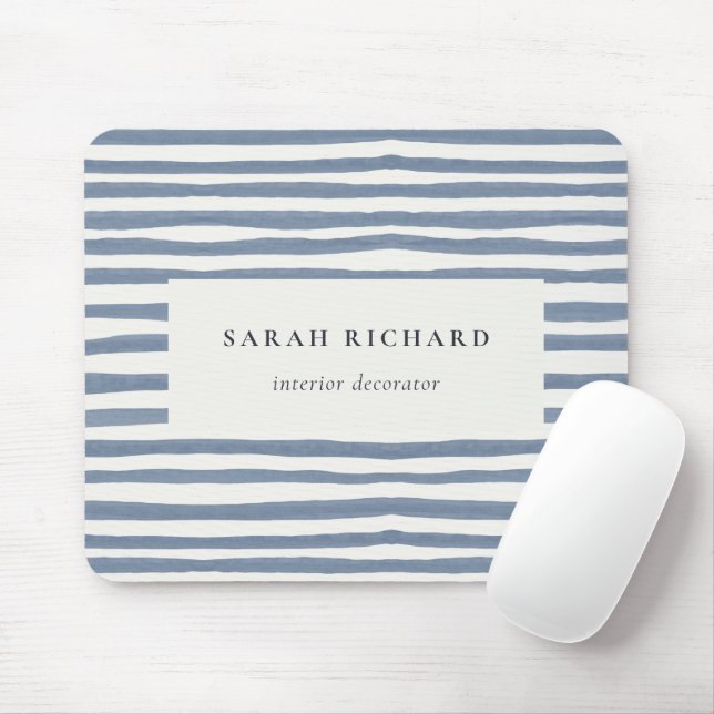 Boho Chic Dunstelblau Aquarell Handgezeichnete Str Mousepad (Mit Mouse)