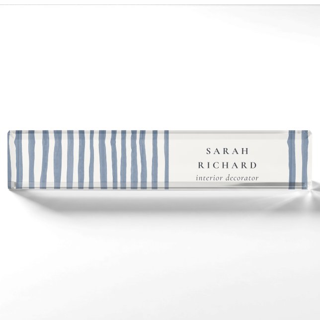 Boho Chic Dunstelblau Aquarell Handgezeichnete Str Namensplakette (Vorderseite)