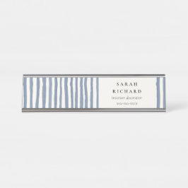 Boho Chic Dunstelblau Aquarell Handgezeichnete Str Schreibtischnamensplakette