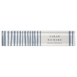 Boho Chic Dusky Blue Watercolor Hand Drawn Strips Namensplakette