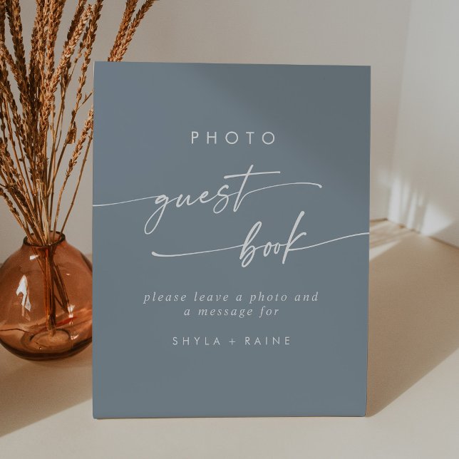 Boho Chic Dusty Blue Foto Guest Book Wedding Sockelschild (Von Creator hochgeladen)