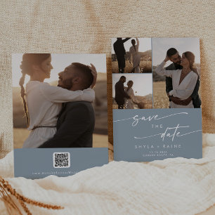 Boho Chic Dusty Blue Multi Foto QR Code Save The Date