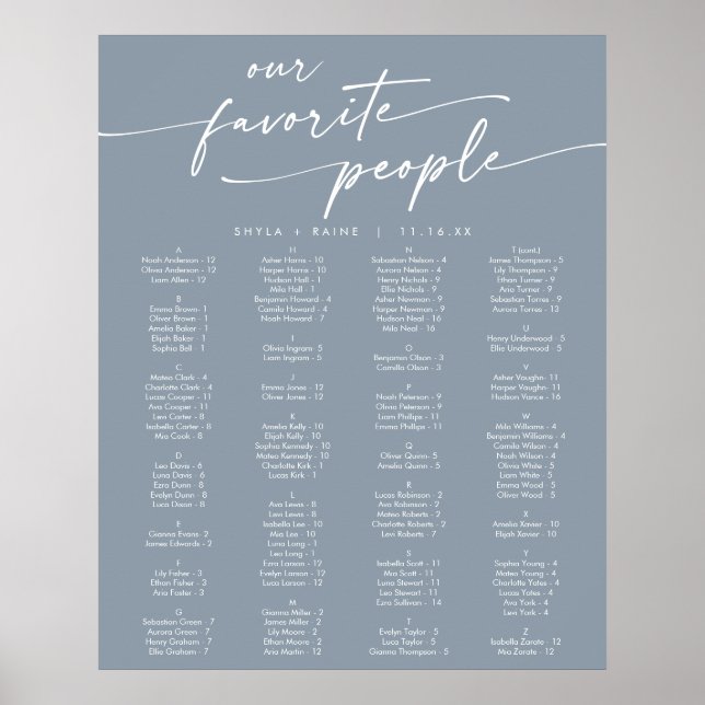 Boho Chic Dusty Blue Printable Seekarte Poster (Vorne)