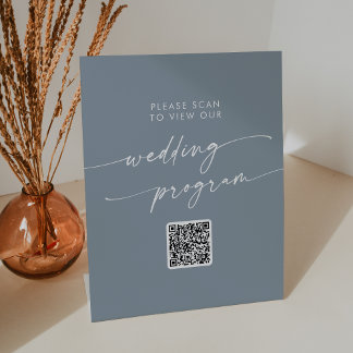 Boho Chic Dusty Blue QR Code Wedding Program Sockelschild