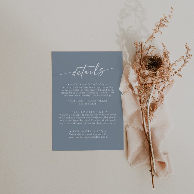 Boho Chic Dusty Blue Wedding Details Begleitkarte (Von Creator hochgeladen)