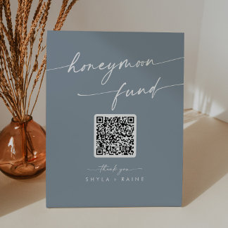 Boho Chic Dusty Blue Wedding Honeymoon Fund Sockelschild