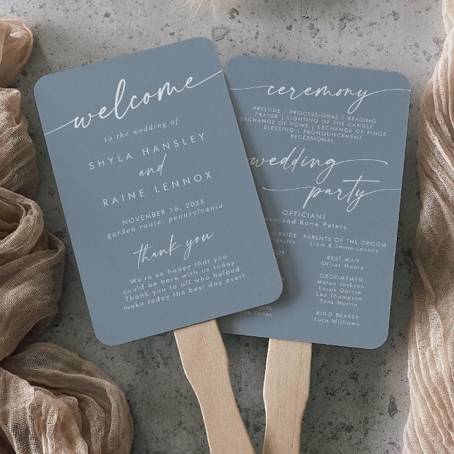 Boho Chic Dusty Blue Wedding Program Fächer (Von Creator hochgeladen)