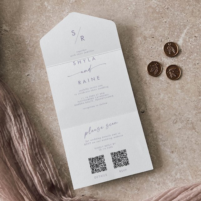 Boho Chic Dusty Lila Dual QR Code Wedding All In One Einladung (Von Creator hochgeladen)