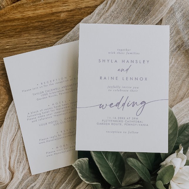 Boho Chic Dusty Lila Front and Back Wedding Einladung (Von Creator hochgeladen)