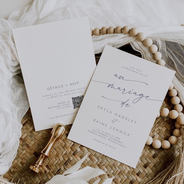 Boho Chic Dusty Lila QR Code Französisch Hochzeit Einladung (Von Creator hochgeladen)