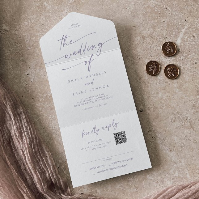 Boho Chic Dusty Lila QR Code Mail bei Hochzeit All In One Einladung (Von Creator hochgeladen)
