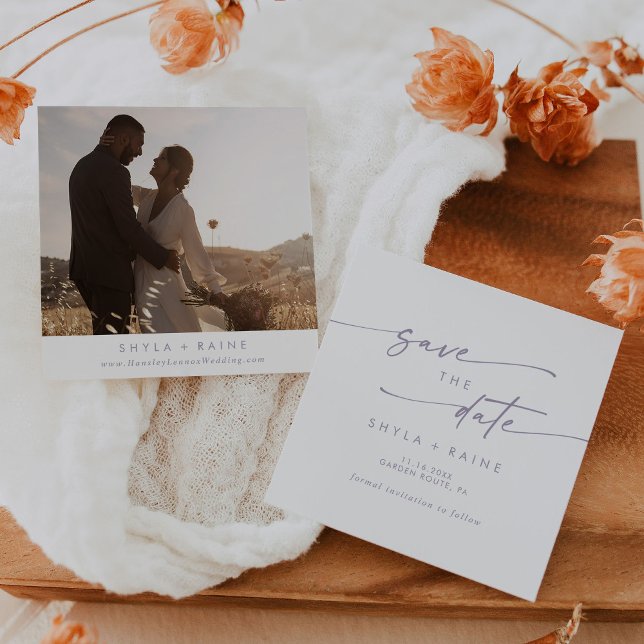 Boho Chic Dusty Lila Square Foto Zurück Save The Date (Von Creator hochgeladen)