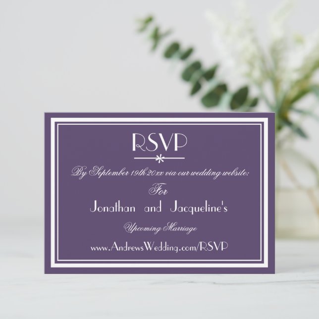 Boho Chic Dusty Lila Wedding Website RSVP Card Karte (Stehend Vorderseite)