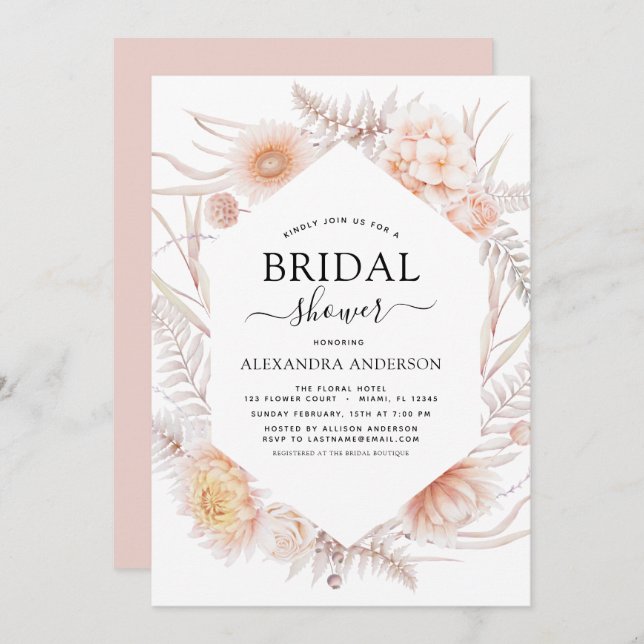 Boho Chic Dusty Pink Wüste Brautparty Einladung (Vorne/Hinten)