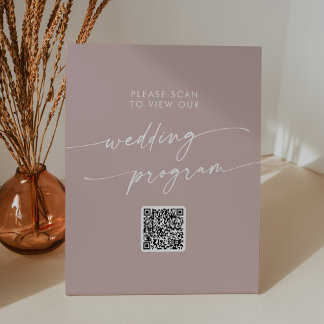 Boho Chic Dusty Rose Pink QR Code Hochzeitsprogram Sockelschild