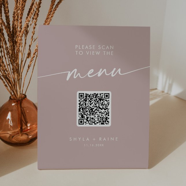 Boho Chic Dusty Rose Pink QR Code Wedding Menu Sockelschild (Von Creator hochgeladen)