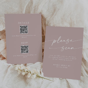 Boho Chic Dusty Rose Rosa QR-Code Details RSVP Karte