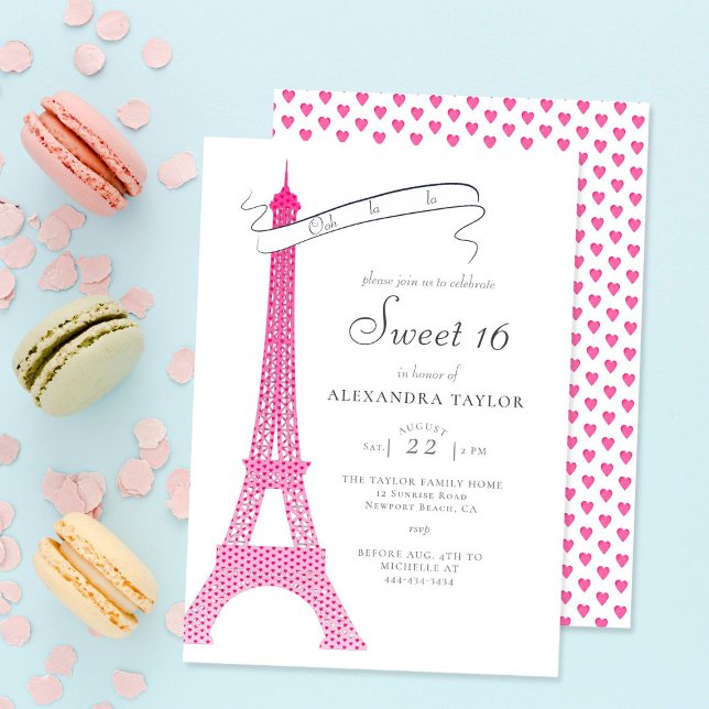 Boho Chic Eiffel Paris Simple Calligraphy Sweet 16 Einladung (Von Creator hochgeladen)
