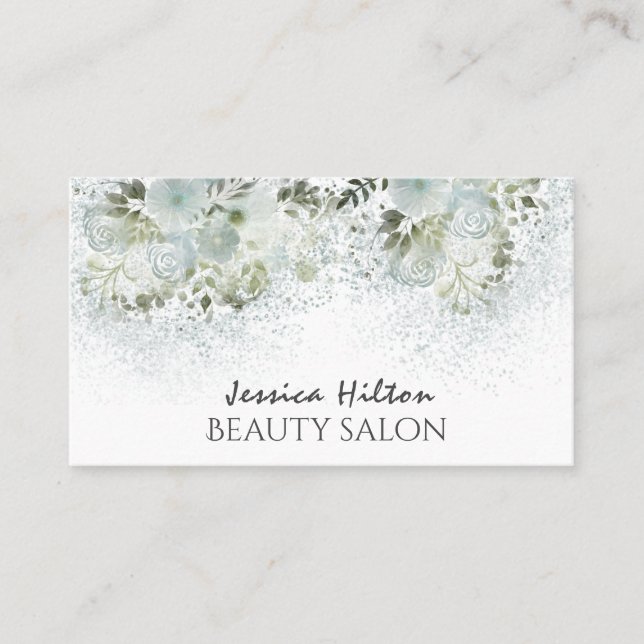 Boho chic elegant dusty blau Aquarell floral Visitenkarte (Vorderseite)