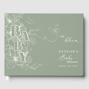 Boho Chic Elegant Sage Green Floral Baby Dusche Gästebuch