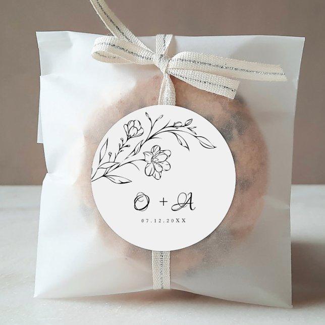 Boho Chic Elegant Wedding Monogram Umschlag Aufkle Runder Aufkleber (Von Creator hochgeladen)