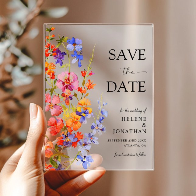 Boho Chic Elegant Wildflower Wedding Save The Date Acryleinladungen (Boho Chic Elegant Wildflower Wedding Save The Date Acrylic Invitations)