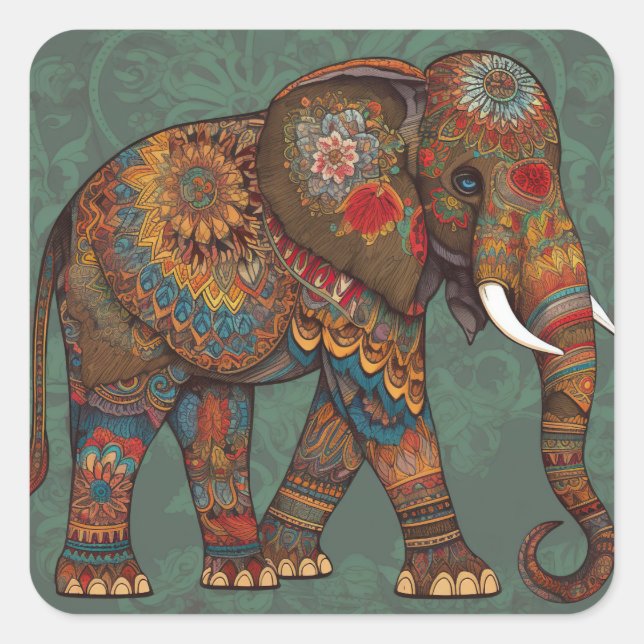 Boho Chic Elephant Sticker mit Verzierten Dekorati (Vorderseite)