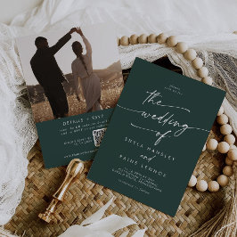 Boho Chic Emerald Green Foto QR Code Wedding Einladung