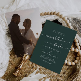 Boho Chic Emerald Green Foto Spanish Wedding Einladung