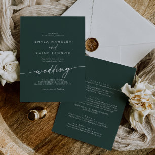 Boho Chic Emerald Green Front and Back Wedding Einladung