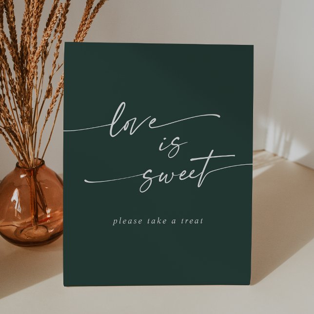 Boho Chic Emerald Green Liebe ist süße Hochzeit Sockelschild (Boho Chic Emerald Green Love Is Sweet Wedding Pedestal Sign)