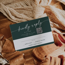 Boho Chic Emerald Green Mail In und QR Code RSVP Karte