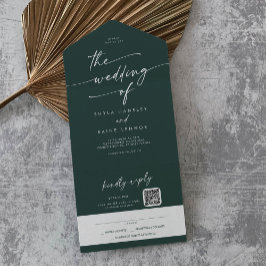 Boho Chic Emerald Green QR Code Mail bei Hochzeit All In One Einladung