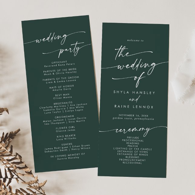 Boho Chic Emerald Green Tea Length Wedding Programm (Von Creator hochgeladen)