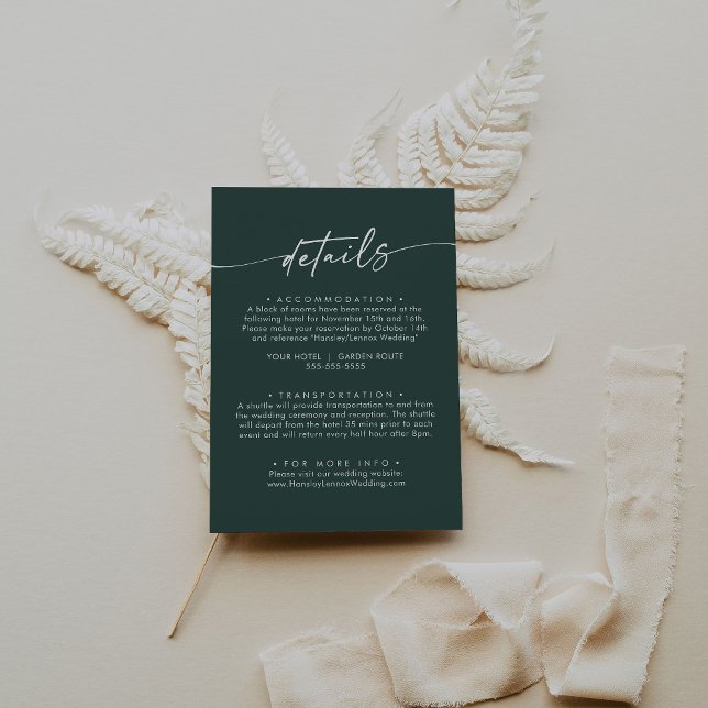Boho Chic Emerald Green Wedding Details Begleitkarte (Von Creator hochgeladen)