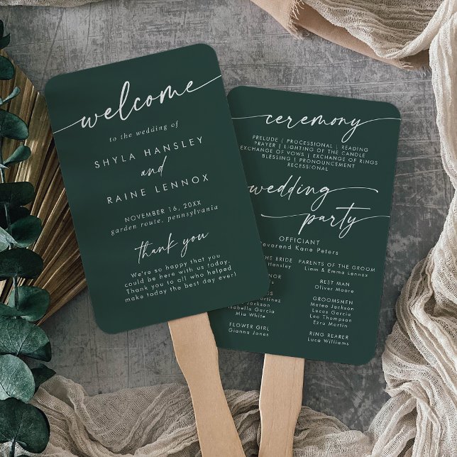 Boho Chic Emerald Green Wedding Program Fächer (Von Creator hochgeladen)