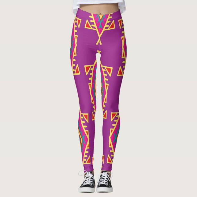 Boho Chic: Ethnische nahtlose Ornamente Leggings (Vorderseite)