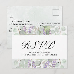 Boho Chic Eucalyptus- und Lavendel-Hochzeit-RSVP Postkarte