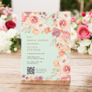 Boho chic fallpfirsichfarbene Minze qr Brautparty Einladung