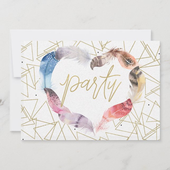 Boho Chic Feather Heart Birthday Party Einladungen (Vorderseite)