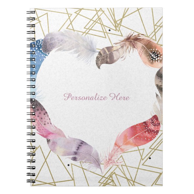 Boho Chic Feather Heart Glam Modernes Notebook Notizblock (Vorderseite)