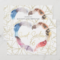 Boho Chic Feather Heart Sweet 16 Party Einladungen