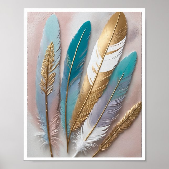Boho-chic Feather lackieren Acryline gemischt Medi Poster (Vorne)