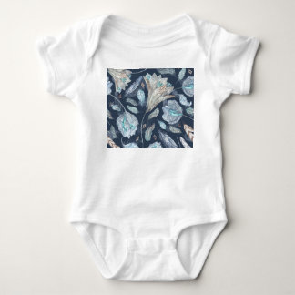 Boho Chic Feathers Blume: Watercolor Dark Blue P Baby Strampler