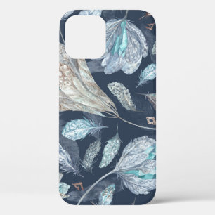Boho Chic Feathers Blume: Watercolor Dark Blue P Case-Mate iPhone Hülle